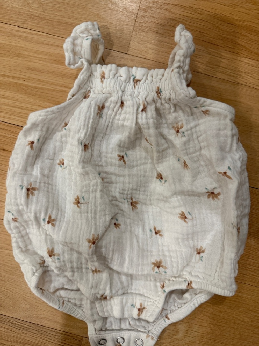 H&M Cream Muslin Floral Baby Romper with Braided Straps